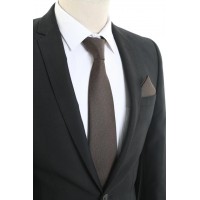 Brianze Kahverengi Kırçıl Desen Mendilli Kravat