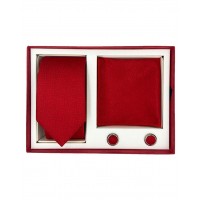 Brianze Kırmızı Kravat Mendil Kol Düğmesi Kutulu Hediyelik Set 