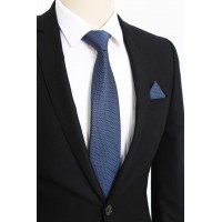 Brianze Mavi Siyah Noktalı Desen Mendilli Kravat 