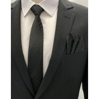 Brianze Siyah Beyaz Desenli Kravat Mendil Set