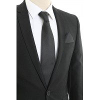 Brianze Siyah Kırçıl Desen Mendilli Kravat